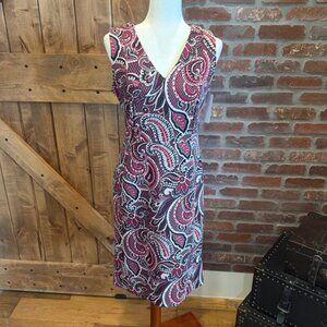 Shelby & Palmer Paisley Sheath Dress Size 8 NWT Burgundy V-Neck